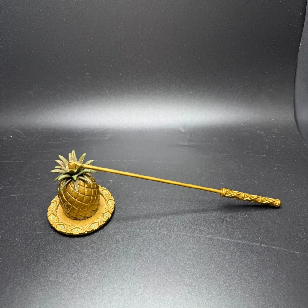 PartyLite Golden Pineapple Candle Snuffer and Base Tray Set Rhinestone Accents - Picture 2 of 5